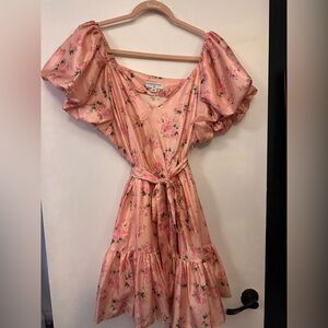 LoveShackFancy Pink Floral V-Neck Dress
